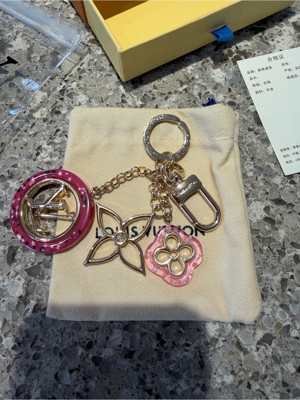 Louis Vuitton Pink & Gold Monogram Flower Key Holder Charm